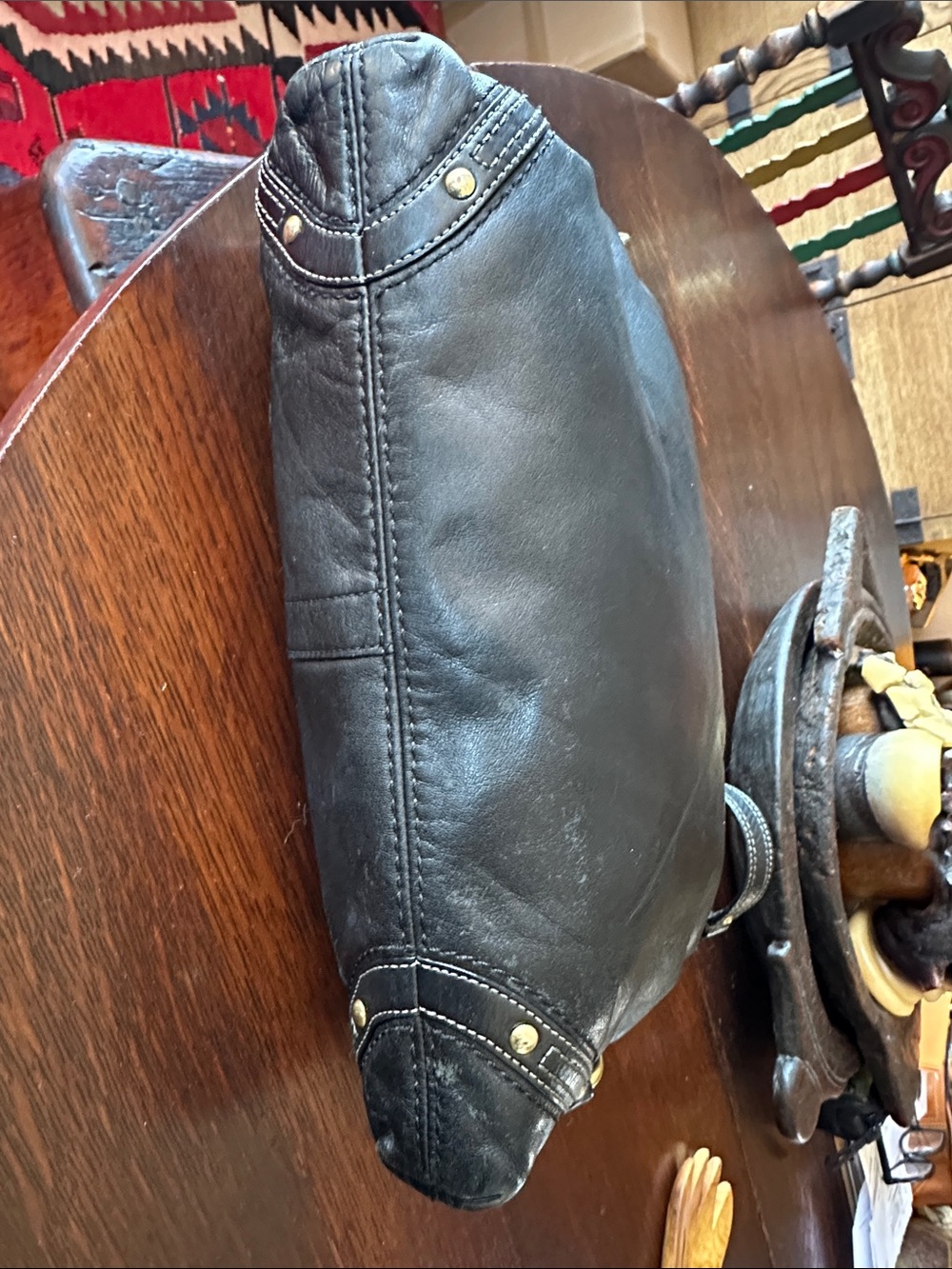 Coach CARLY Black Leather Hobo with lots of cool Brass Hardware. Elegant luxury - Picture 12 of 16